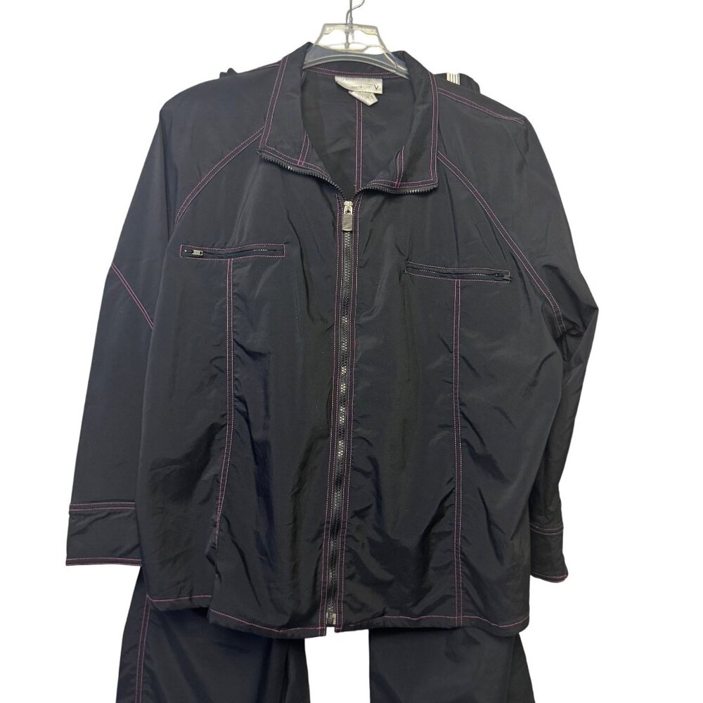 Venezia Sport 22/24 Women Black Full Zip Jacket Pants Set Pink Stitching